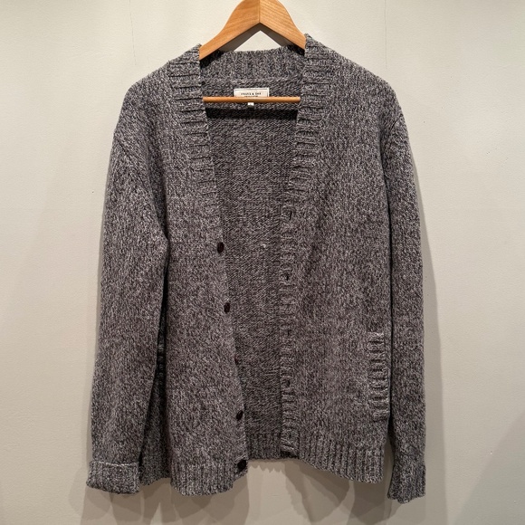 Frank & Oak grey marled knit cardigan with buttons and pockets, size L - Picture 1 of 9